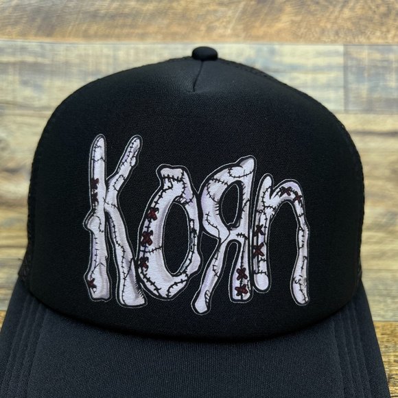 Korn Mens Trucker Hat Black Snapback Nu Metal Alt Hard Rock Baseball Cap - Picture 3 of 7